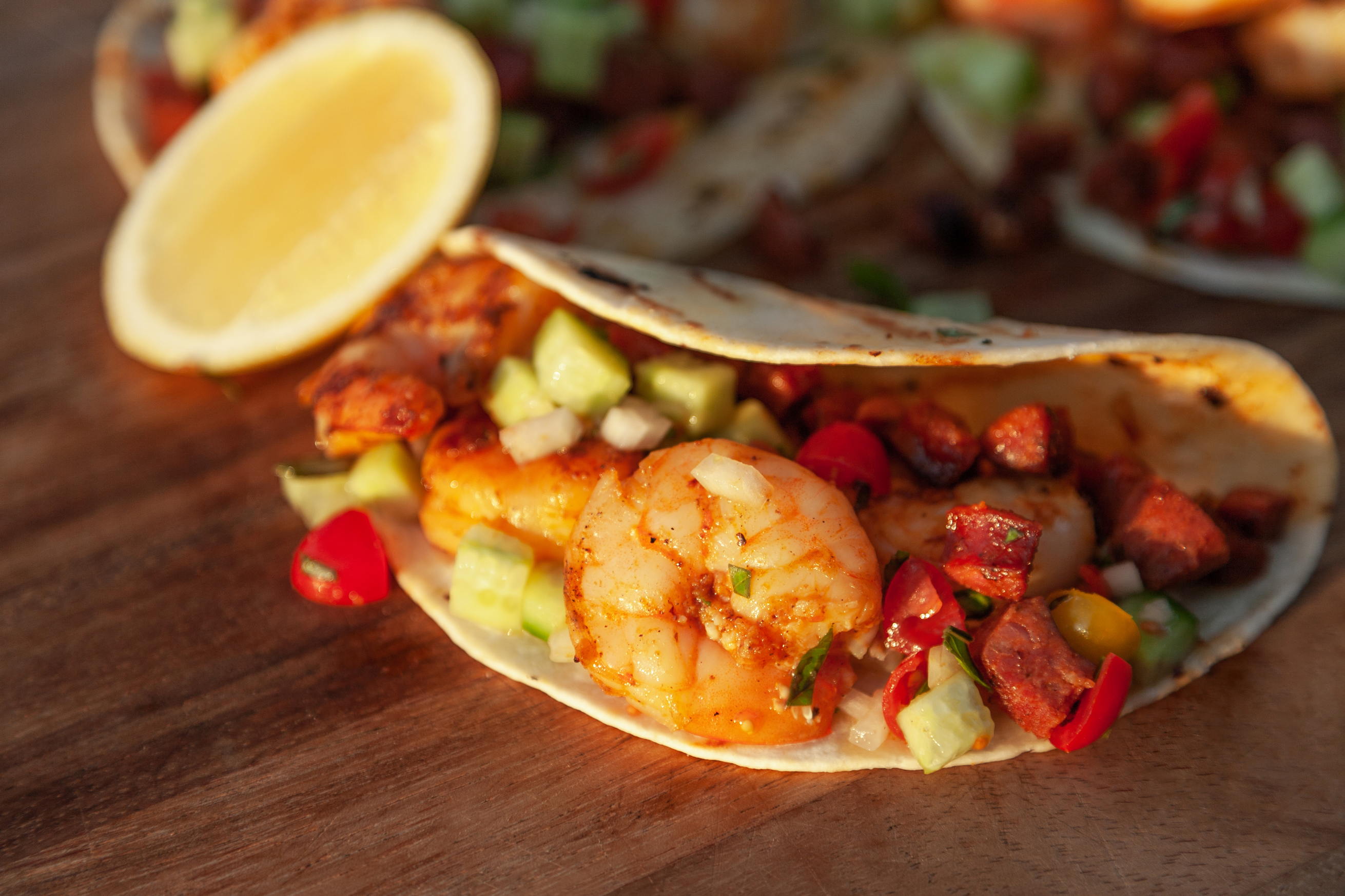 Prawn & Chorizo Tacos with Mad Mango Hot Sauce